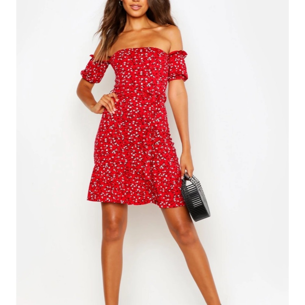 Tall Ditsy Floral Off The Shoulder Skater Dress